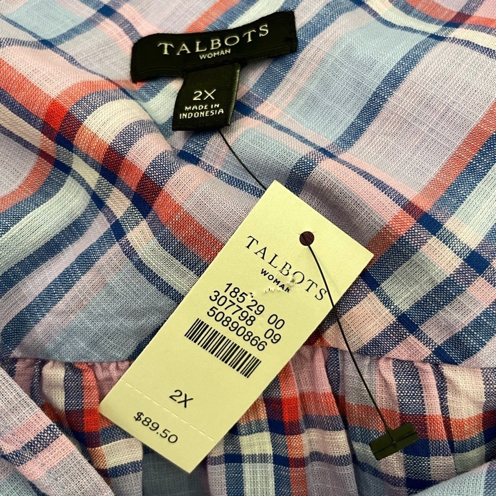 Talbots Plaid Popover Top Lightweight Cotton Purple Size 2X - Picture 5 of 7